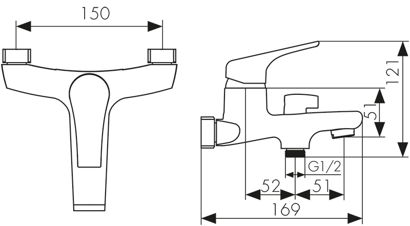 Смеситель KAISER Eco 00022 для ванны и душа, латунь, хром, неповоротный