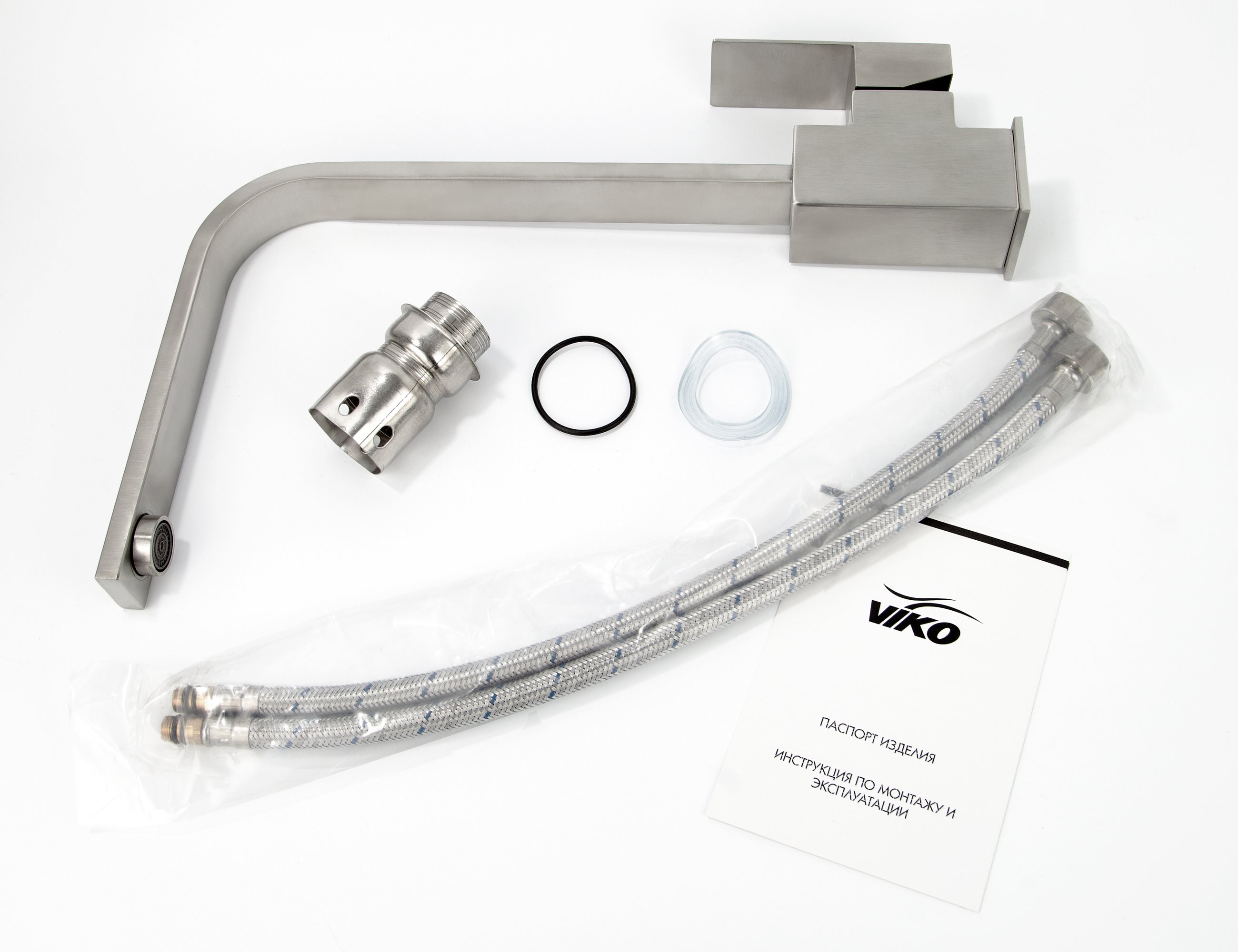 Смеситель VIKO  V-7734 для кухни, серебро, излив поворотный, нержавеющая сталь