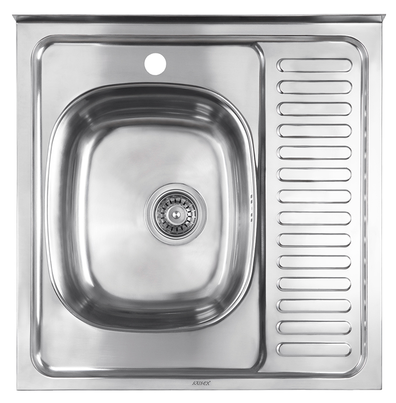 Мойка из нержавейки "KAISER" накладная 600x600*180*0.8mm хром левая/сифон