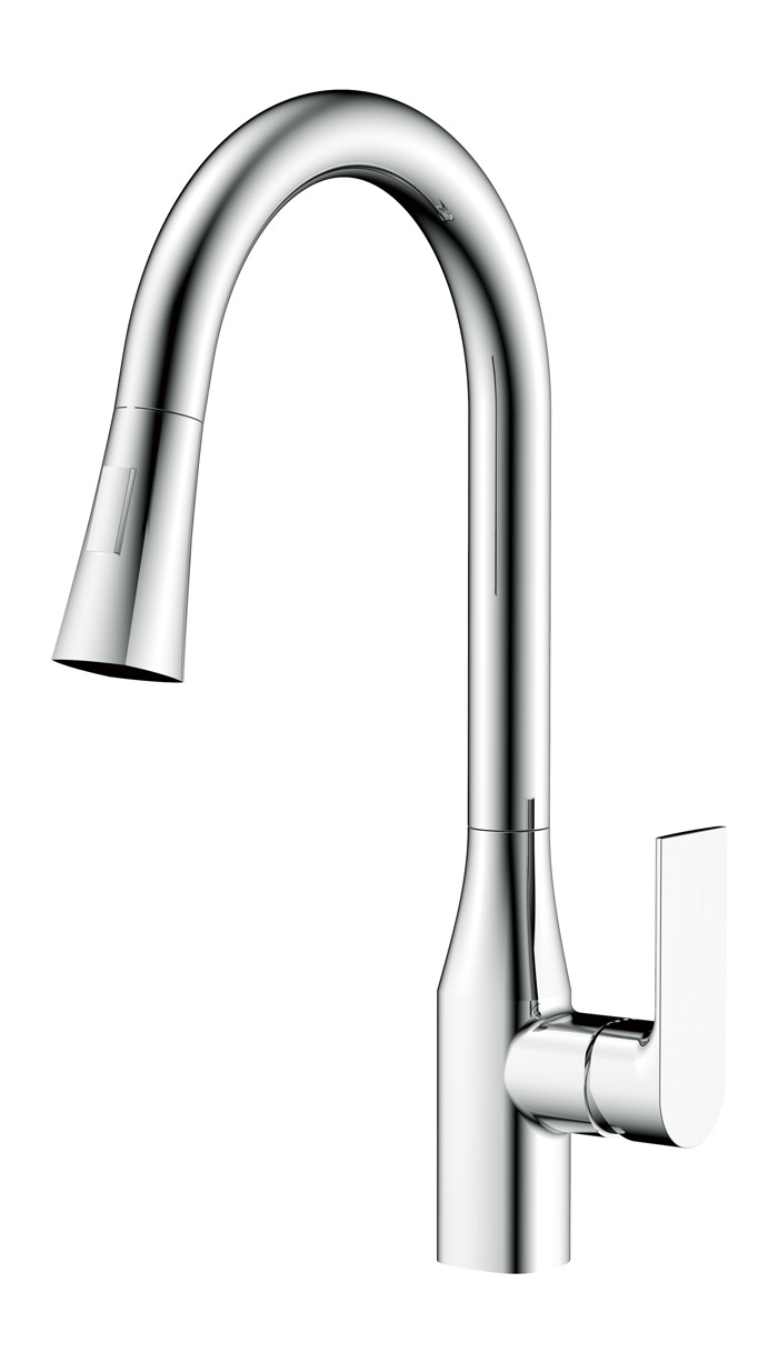 Смеситель KAISER Linear 59044 для кухни, хром, излив поворотный, выдвижной, латунь