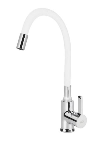 Смеситель VIKO кухня боковой с белым гибким изливом Ø35 с гайкой