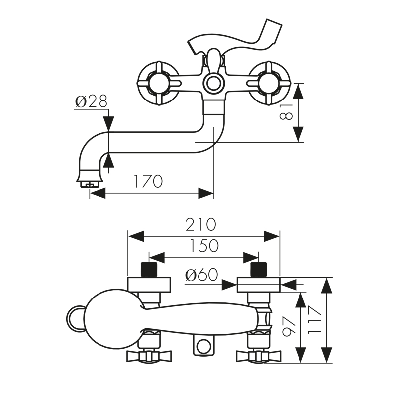 Смеситель KAISER Cross 41022 для ванны и душа, латунь, хром, поворотный