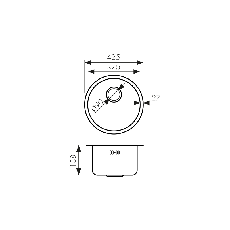 Мойка из нержавейки KAISER (круглая) 425x188*0,8mm (цвет покрытия: сталь) /сифон