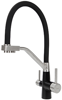 Смеситель VIKO для кухни под фильтр с гибким изливом Ø35, нерж. сталь (корпус/излив: черный матовый, серебро/черный) Смеситель VIKO для кухни под фильтр с гибким изливом Ø35, нерж. сталь (корпус/излив: черный матовый, серебро/черный)