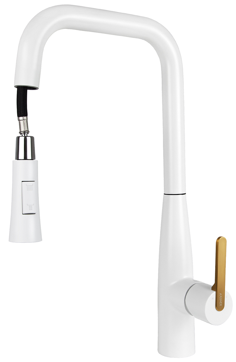 Смеситель KAISER Claro 22144-4 для кухни, белый матовый, излив поворотный, выдвижной, латунь