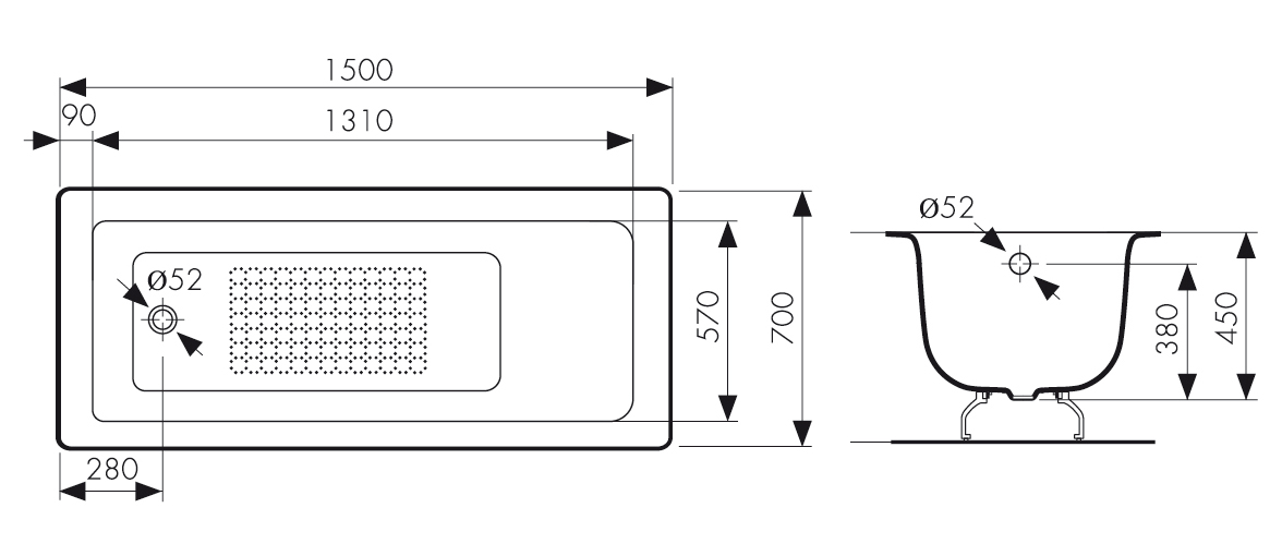 Ванна KAISER чугунная 1500*700*450  