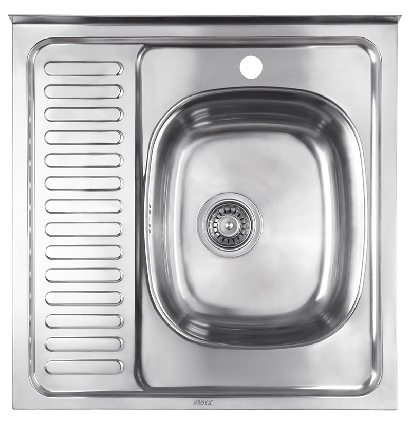 Мойка из нержавейки "KAISER" накладная 600x600*180*0.8mm хром правая/сифон