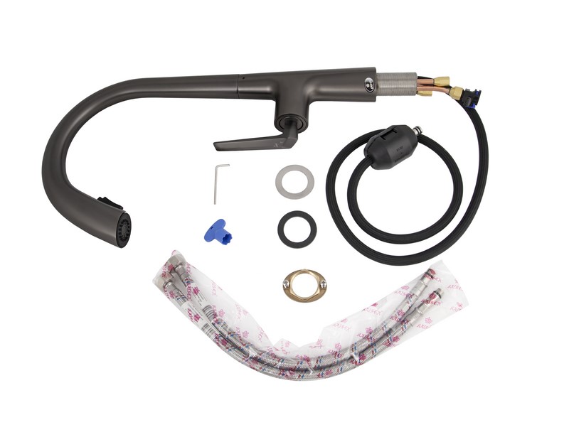 Смеситель KAISER Strike 09066-15 для кухни, воронёная сталь, излив поворотный, выдвижной, латунь