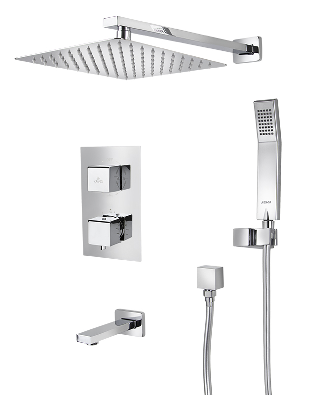  Душевая система KAISER Sonat с изливом, термостат, скрытого монтажа (стац. лейка 250х250) /Хром