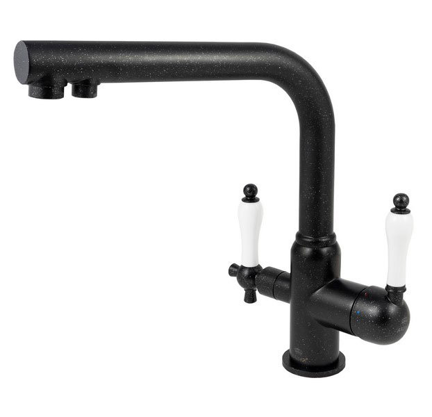 Смеситель KAISER Vincent 31144-2 для кухни с подачей фильтрованной воды, чёрный мрамор, излив поворо