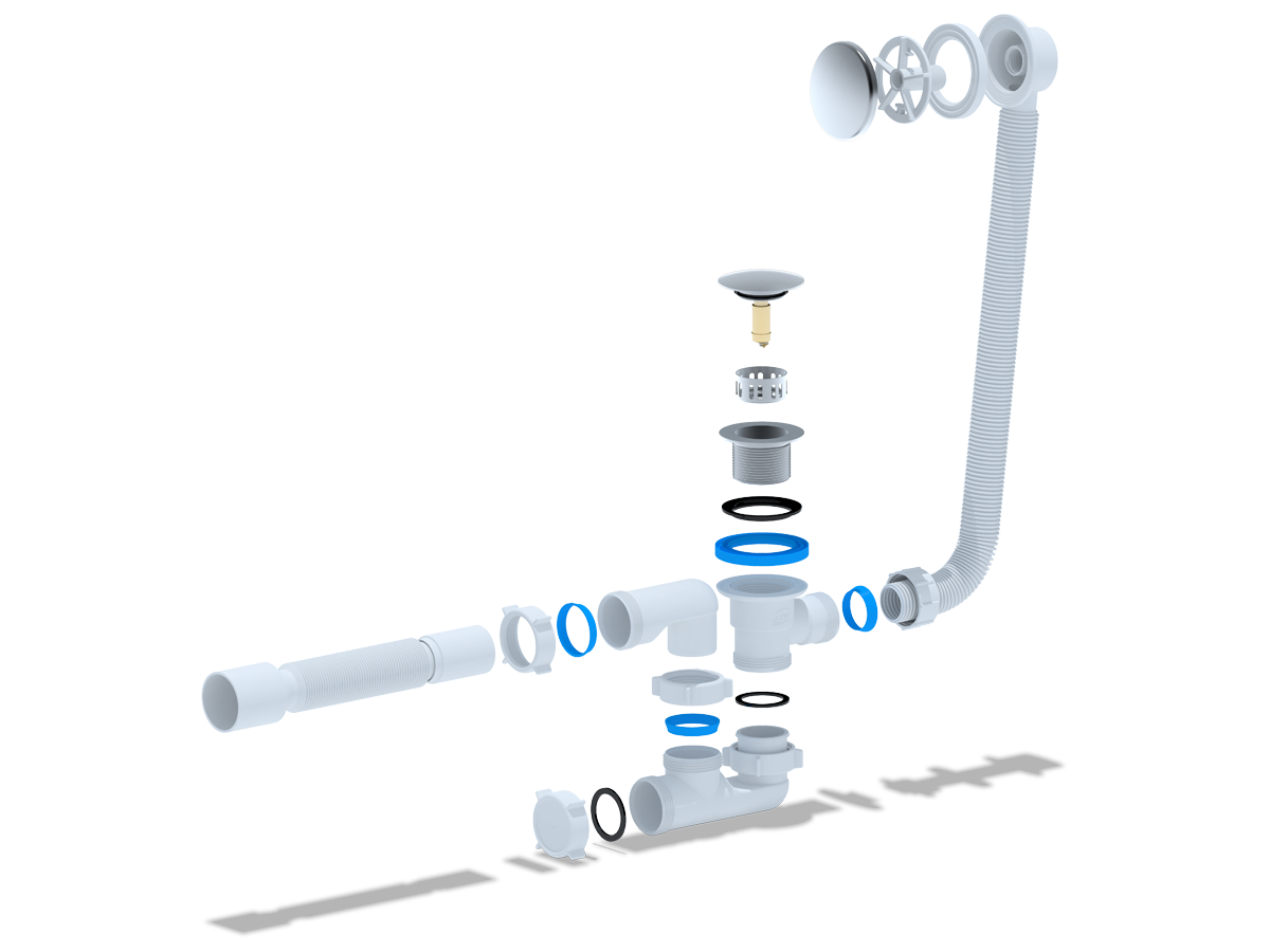 Сифон Ани 1-1/2" д/ванны автомат 1-1/2" *40 с с гибкой трубой 375*40/50 (грибок-сетка)